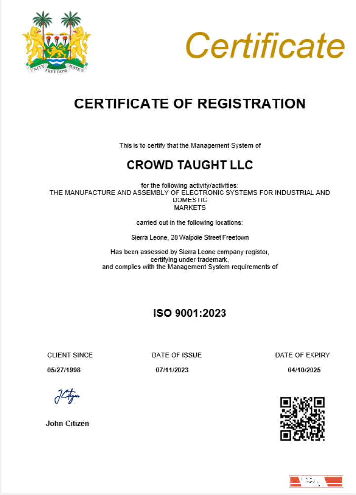 Sierra Leone business registration certificate Word and PDF template